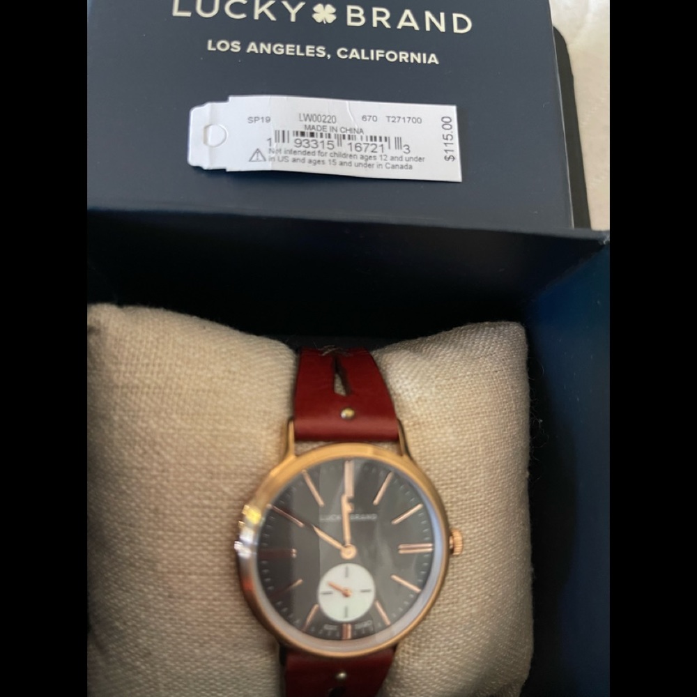 Lucky Brand Stainless Steel Watch with Red Leather Band